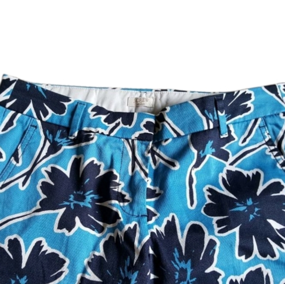 J. Crew Floral Print Stretch‎ Cropped Pants Blue Black Casual Career Trousers 2 - Picture 4 of 11